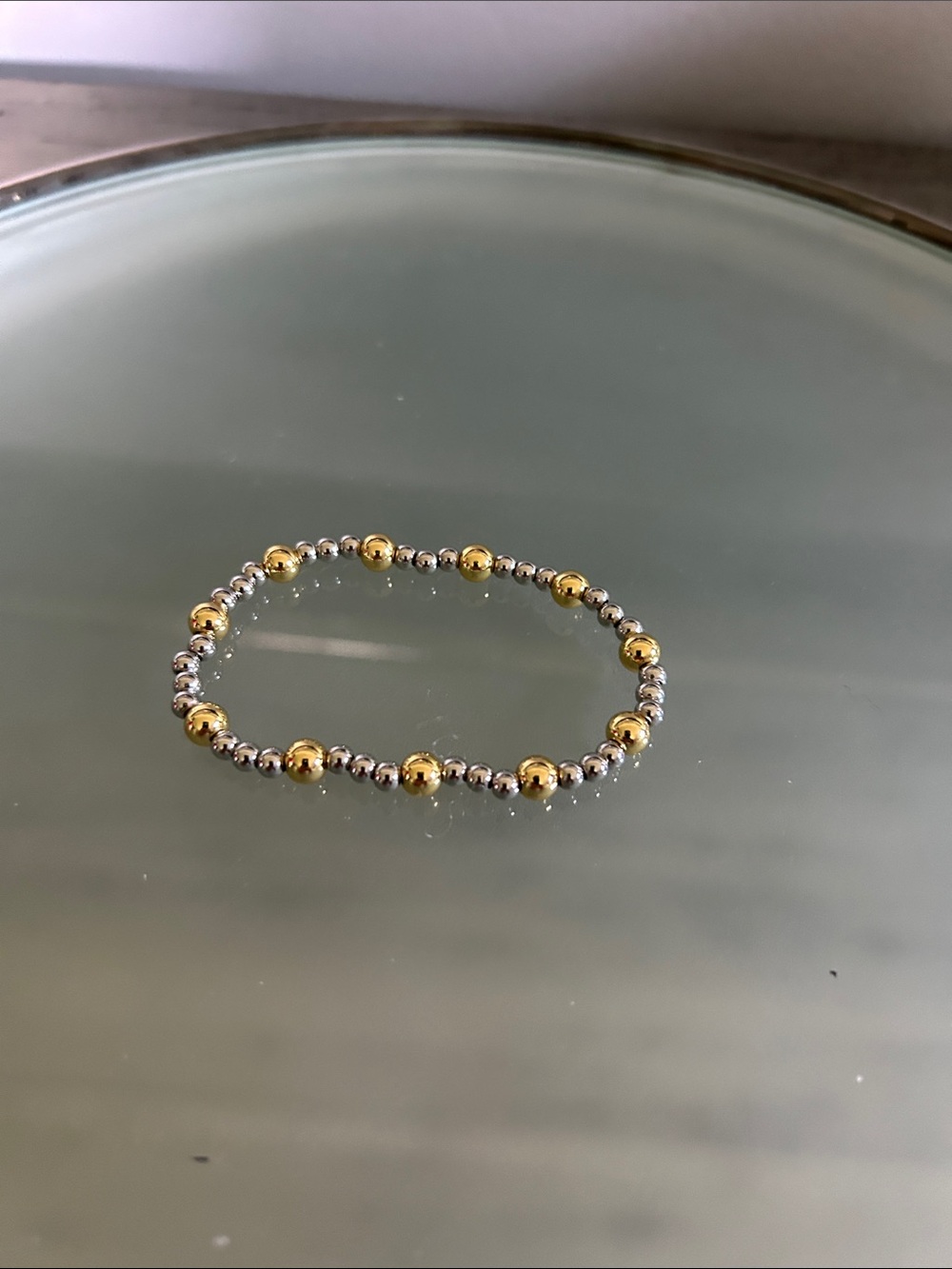 Delicate Two-Tone Gold & Silver Beaded Stretch Bracelet NWOT